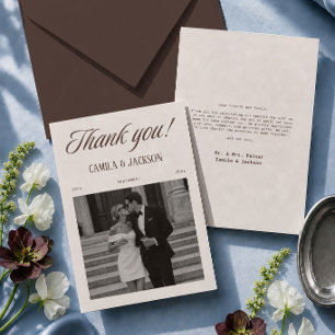 Ivory and Brown Wedding Photo Thank You Card