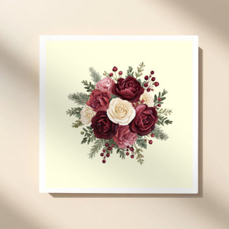 Ivory and Burgundy Floral Wedding Paper Napkin