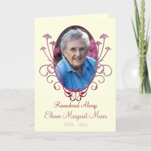 Ivory and Burgundy Memorial Card with Photo