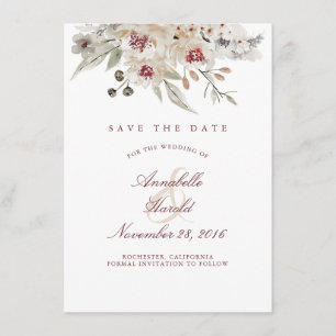Ivory and Burgundy Watercolors Floral Save the Dat Save The Date