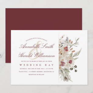 Ivory and Burgundy Watercolors Floral Wedding Invitation