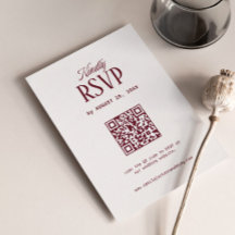 Ivory and Burgundy Wedding RSVP Card Qr Code