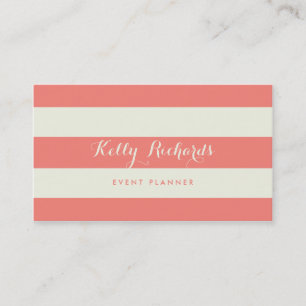 Ivory and Coral Pink Stripes Pattern Business Card