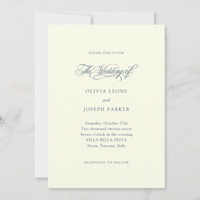 Ivory and Dark Blue | Minimalist Italian Wedding Invitation (Front)