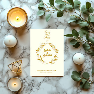 Ivory and Dark Gold Diamond Save the Date Wedding Invitation