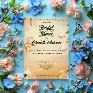 Ivory and Gold Bridal Shower with Lace and Floral Invitation