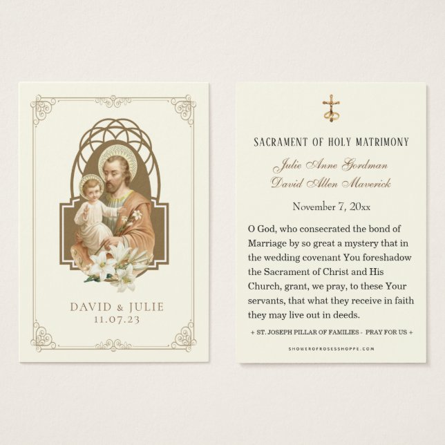 Ivory and Gold Catholic St. Joseph Wedding Prayer  (Front & Back)