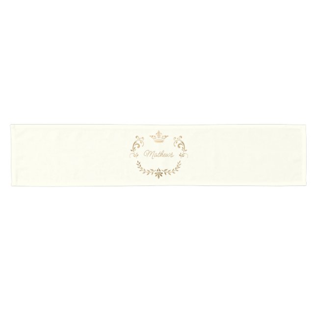 Ivory and Gold Crown Crest Personalised  Short Table Runner (Horizontal)