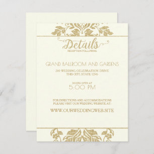 Ivory and Gold Damask Wedding Details Invitation