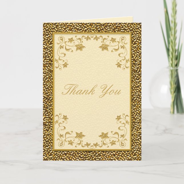 Ivory and Gold Floral Thank You Card (Front)