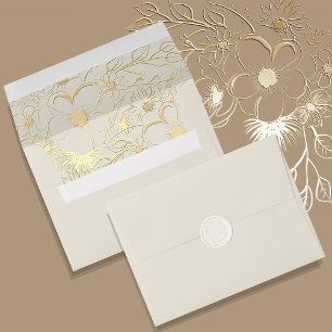 Ivory and Gold Floral Wedding  Envelope