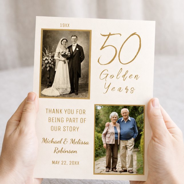 Ivory and Gold Golden Anniversary Thank You Card (A heartfelt thank you card honoring 50 golden years of love and the people who shared the journey.)