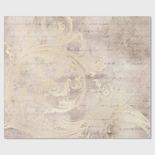 Ivory and Gold Grunge Damask Calligraphy Wrapping Paper
