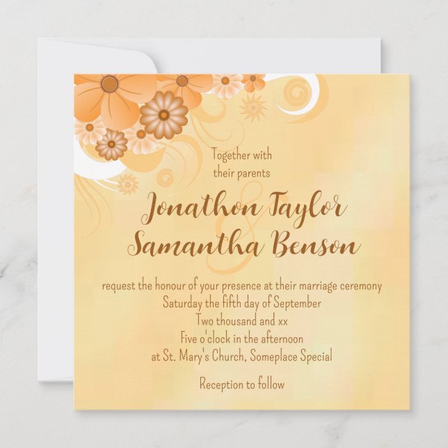 Ivory and Gold Hibiscus Floral Chic Square Invites (Front)