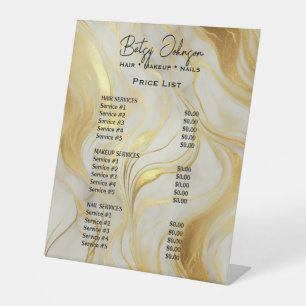 Ivory and Gold Marbled Beauty Salon Price List Pedestal Sign
