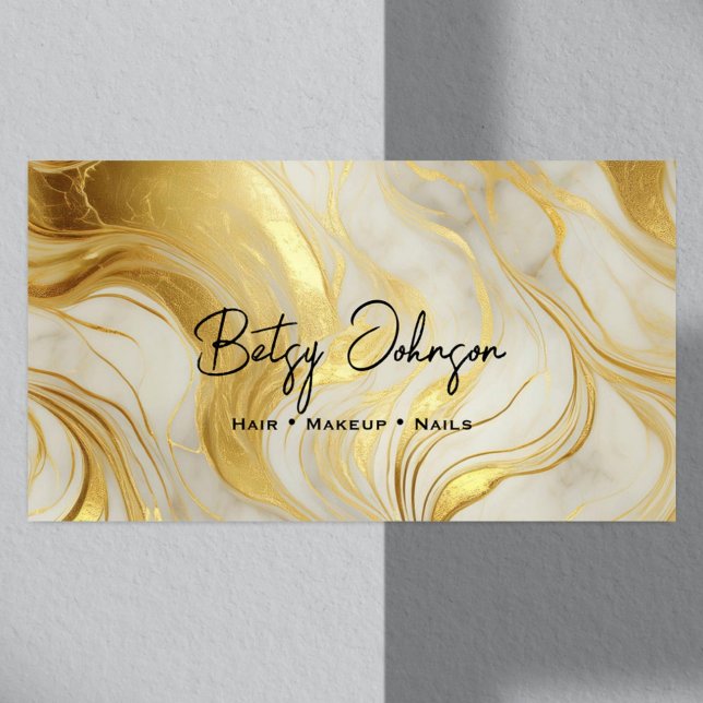 Ivory and Gold Marbled Business Card (Creator Uploaded)