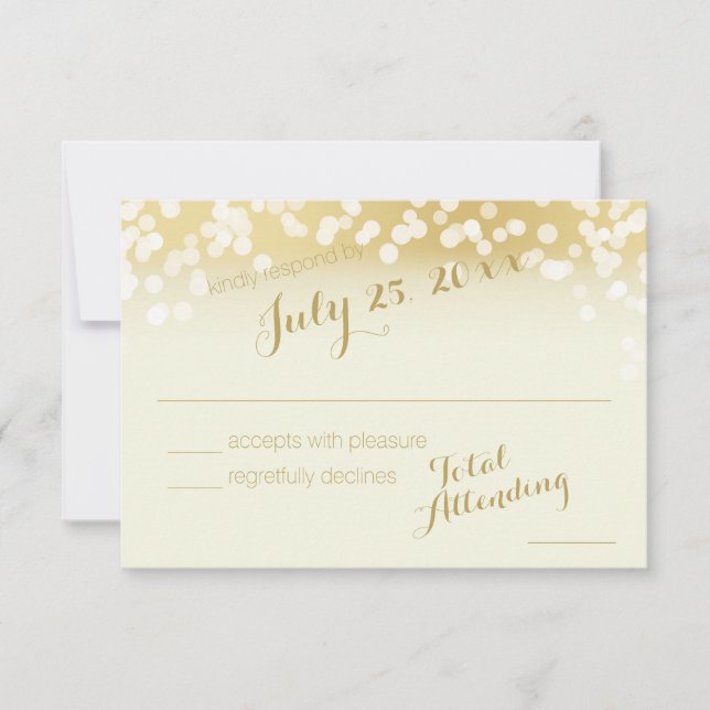 Ivory and Gold Sparkle Lights RSVP Card (Front)
