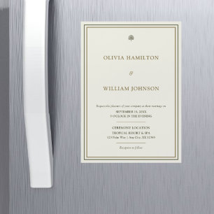 Ivory and Gold Vertical Wedding Invitation Magnet