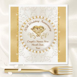Ivory and Golden Wedding Anniversary Napkins, 50th Napkin