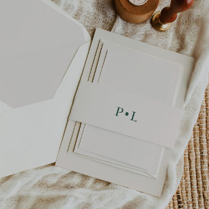 Ivory and Green Classic Holiday Wedding Monogram Invitation Belly Band