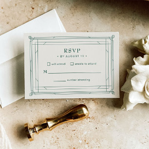 Ivory and Green Elegant Holiday Wedding RSVP Card