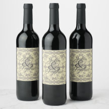 Ivory and Grey Floral Wedding Wine Labels