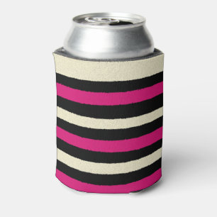 Ivory and Hot Pink Stripes Cool Simple Pattern Can Cooler