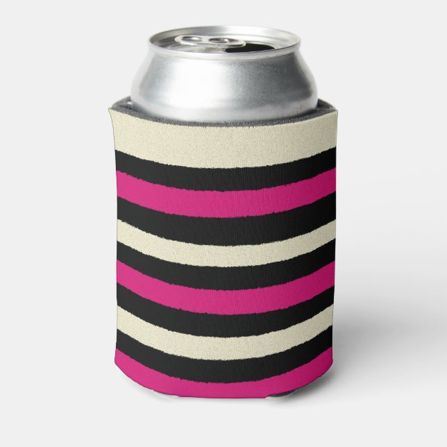 Ivory and Hot Pink Stripes Cool Simple Pattern Can Cooler (Can Back)