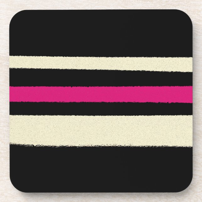 Ivory and Hot Pink Stripes Cool Simple Pattern Coaster (Front)