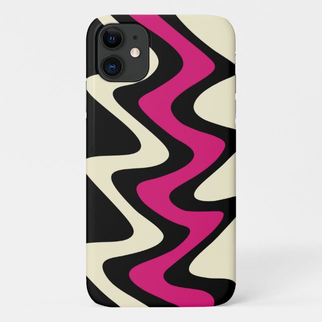 Ivory and Hot Pink Wavy Stripes Case-Mate iPhone Case (Back)