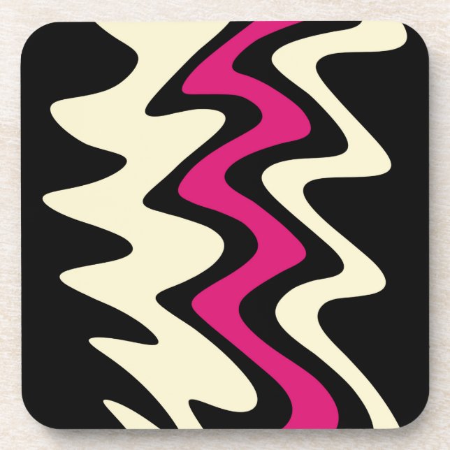 Ivory and Hot Pink Wavy Stripes Coaster (Front)