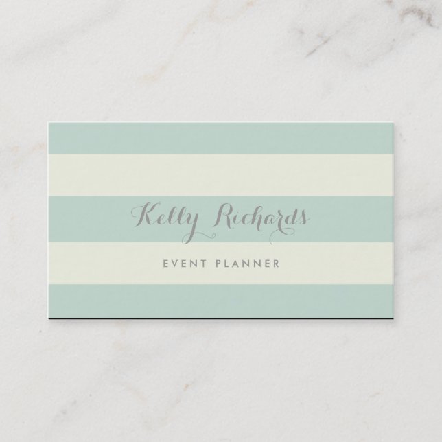 Ivory and Mint Green Stripes Pattern Business Card (Front)
