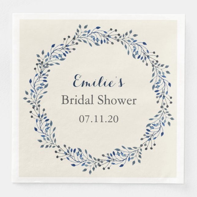 ivory  and navy Floral Wedding Napkin (Front)