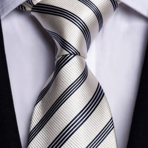 Ivory and Navy Striped Classic Luxury Tie