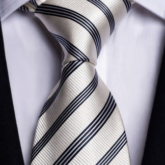 Ivory and Navy Striped Classic Luxury Tie