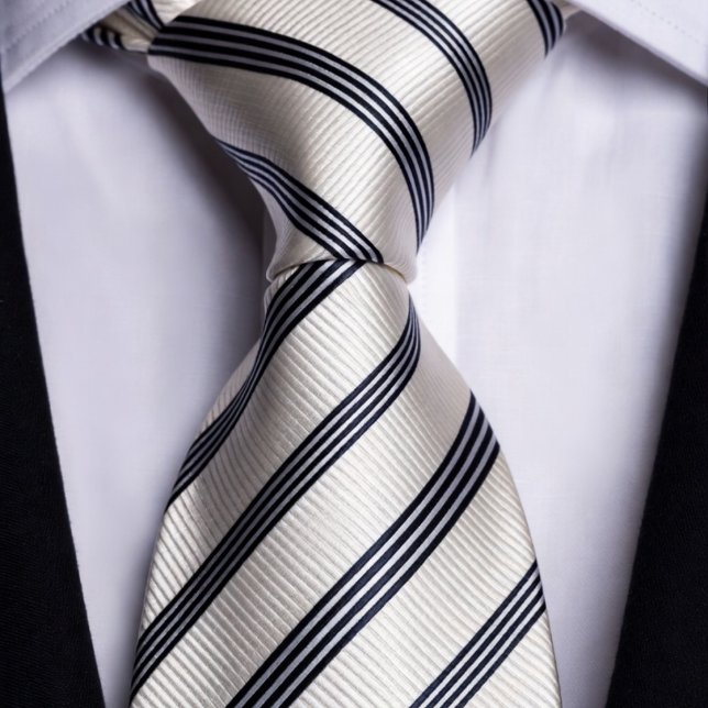 Ivory and Navy Striped Classic Luxury Tie (Creator Uploaded)