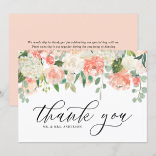 Ivory and Peach Watercolor Peony and Hydrangea Thank You Card
