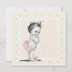 Ivory and Pink Baby Girl Shower Invitation