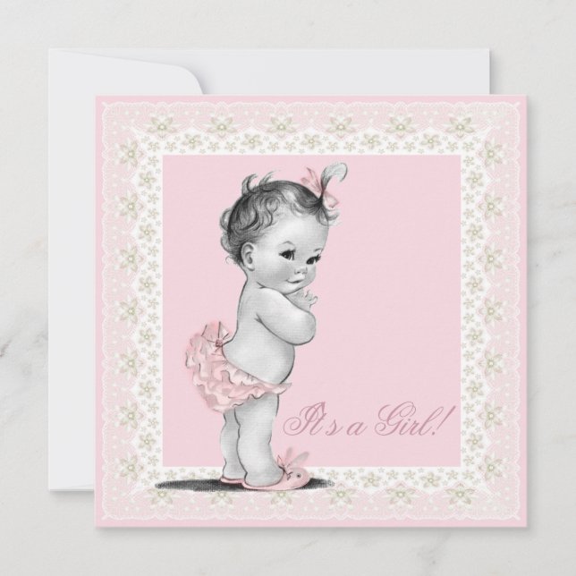 Ivory and Pink Baby Girl Shower Invitation (Front)