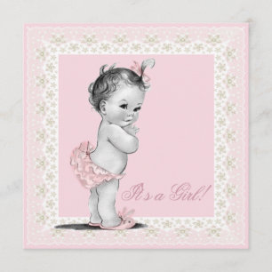 Ivory and Pink Baby Girl Shower Invitation