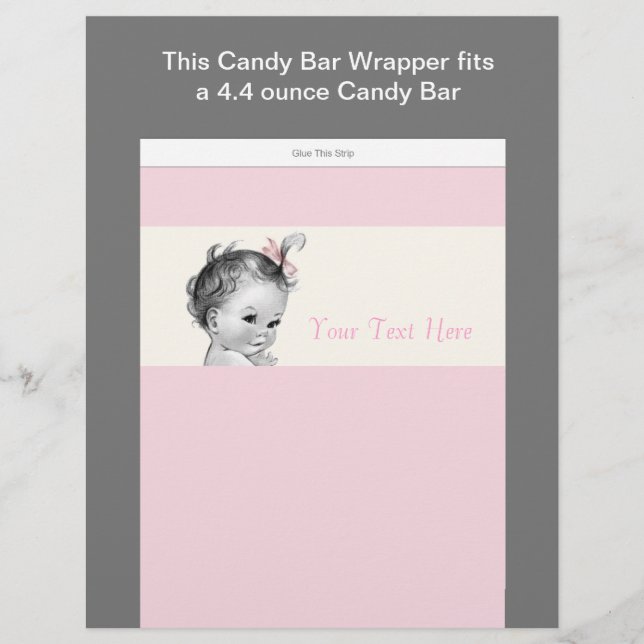 Ivory and Pink Baby Shower Candy Bar Wrapper (Front)