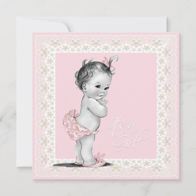 Ivory and Pink Baby Shower Invitation (Front)