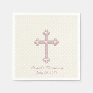Ivory and Pink Cross Christening Napkin