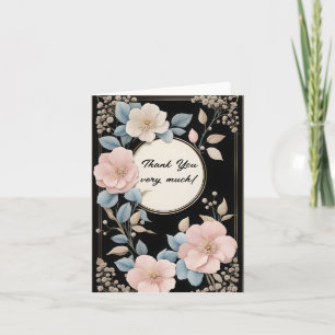 Ivory and Pink Flowers Round Frame Thank You Card
