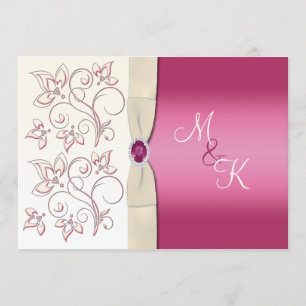 Ivory and Pink Monogrammed Wedding Invitation
