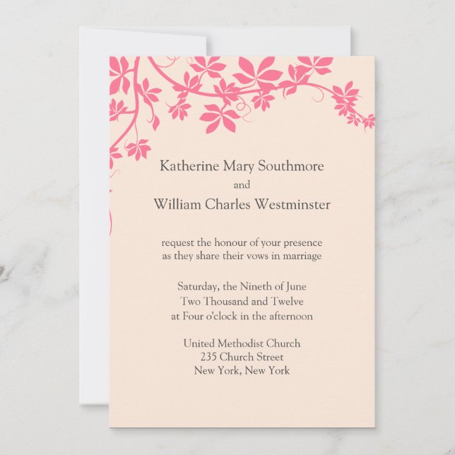 Ivory And Pink Wedding Invitations (Front)