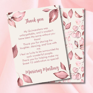 Ivory and Rose Gold Botanical Quinceañera Thank You Card