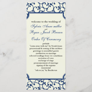 ivory and royal blue Wedding program Programme