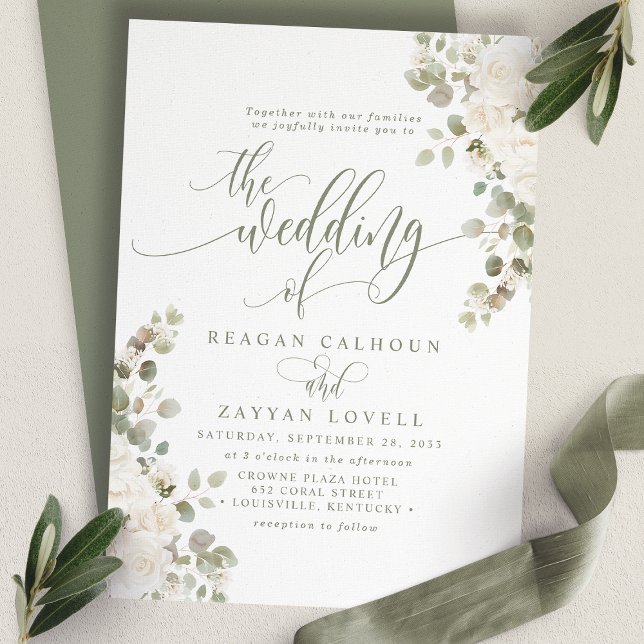 Ivory And Sage Chic Elegant Floral Wedding Invitation (Creator Uploaded)