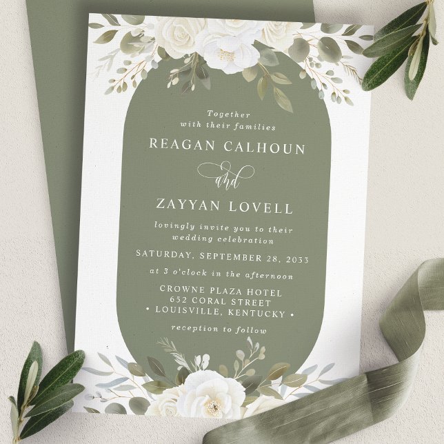 Ivory And Sage Elegant Floral Wedding Invitation (Creator Uploaded)